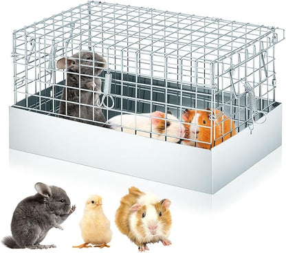 DoubleFill 14 x 8 x 8 Inch 1 Hole Folding Guinea Pig Carrier Chinchilla Carrier Portable Hamster Travel Cage with Tray Handle for Rabbit Chick Bird Small Animal Transport Temporary Housing Pet Habitat