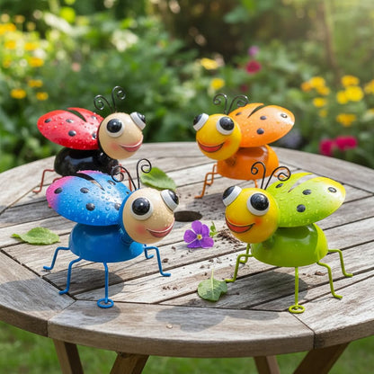 Cruis Cuka Metal Yard Art Garden Decor for Outside Cute Coloful Ladybugs Lawn Patio Ornaments Backyard Decorations Garden Gifts for Mom - Set of 4