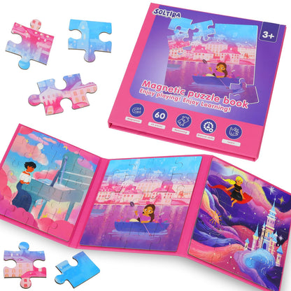 Magnetic Puzzles for Toddlers 3-5 60PCS 3 Princess Themes Puzzle Magnetic Puzzles for Girls 4-6 Travel Puzzles or Airplane/Car/Road Trip Gift Toys for Girls 4-8 Years Old