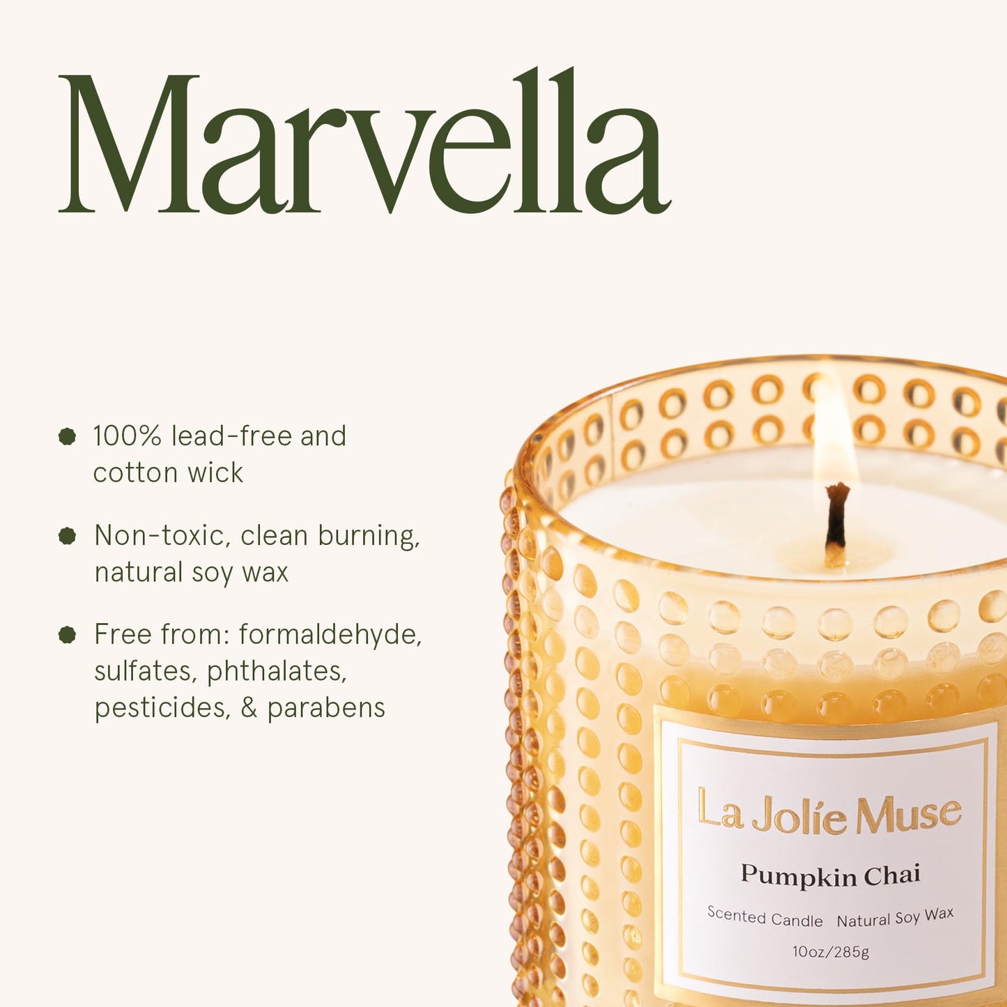 LA JOLIE MUSE Pumpkin Chai Candle| Spicy Chai & Vanilla | 10 oz Soy Wax Candle | 55 Hours Clean Burn | Elegant Home Décor & Hosting Gift