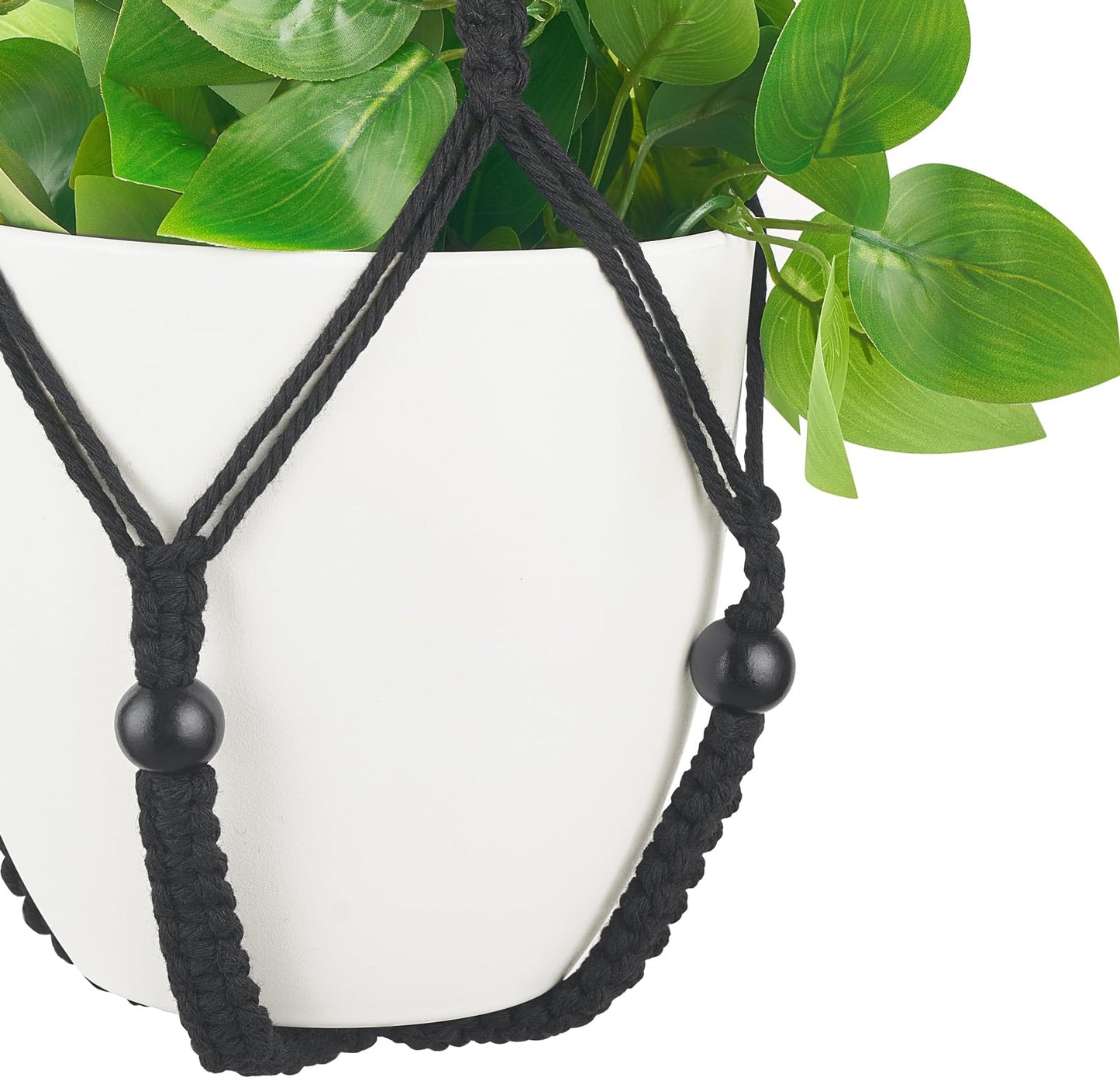 Mkono Fake Hanging Plant with Pot, Artificial Plants for Home Decor Indoor Macrame Plant Hanger with Fake Vines Faux Hanging Planter Greenery for Bedroom Bathroom Kitchen Office Decor (1, Black)