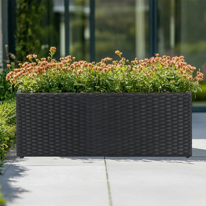 SUNNYPARK Black Rectangular Planter Box All-Weather PE Rattan Large Modern Planters with Removable Liner Indoor Outdoor Decorative Flower Pot for Patio, Balcony, Garden