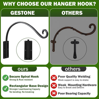 GESTONE 16 Inch 2 Pack Plant Hangers Outdoor,Plant Hanging Hook Bracket for Bird Feeder Hanger,Hanging Plant Hooks for Outside Baskets Lanterns Wind Chimes Outdoor Indoor