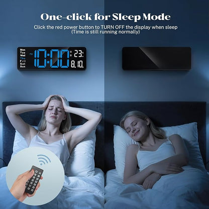 Digital Wall Clocks for Classroom, 16" Large Display Digital Electric Clock with Remote Control, Date, Week, Alarm, Temperature, Night Light for Living Room, Bedroom, Gym, Office(Blue)