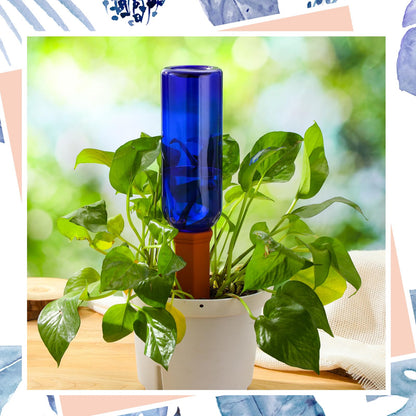 SiliFine 6 Sets Plant Watering Devices Include Terracotta Self Watering Spikes and 26 oz Plastic Bottles, Slow Release Vacation Insert Automatic Plant Waterer Device (Blue Green and Terracotta)