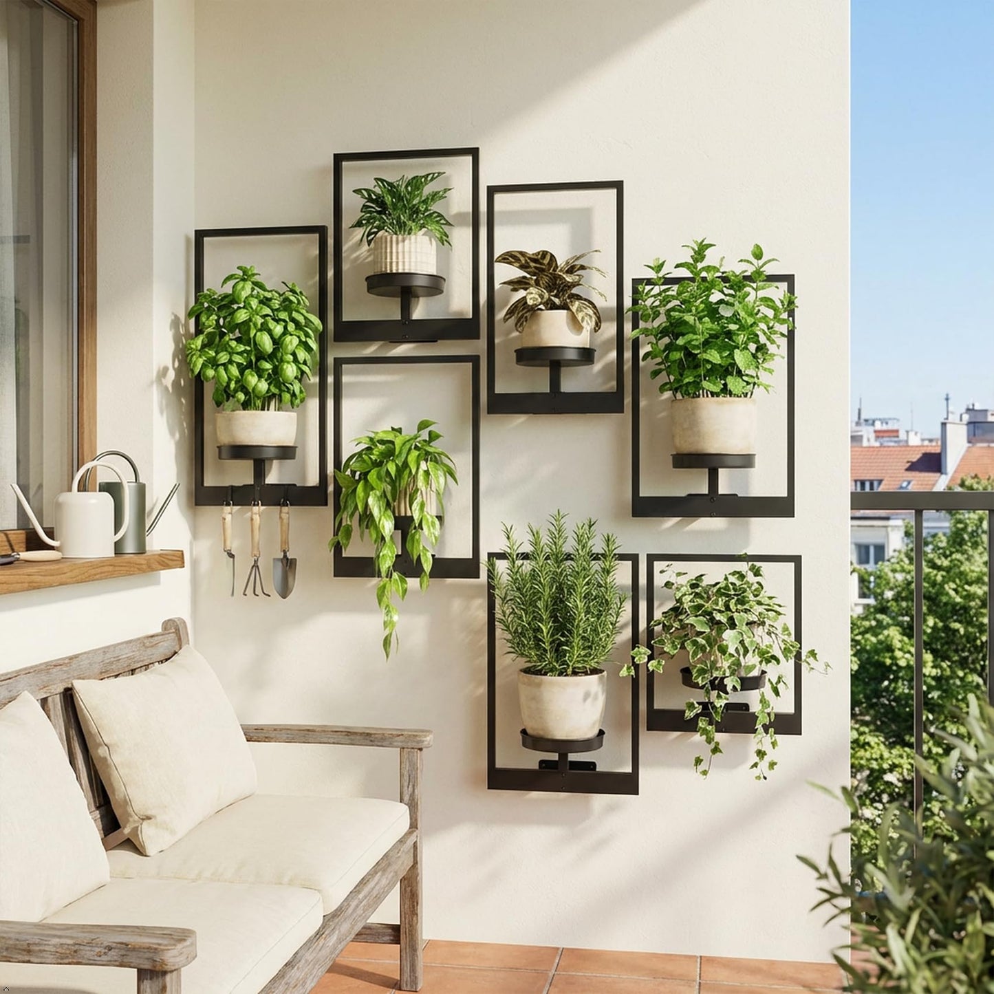 bbteroiu Picture Frame Wall Planters Set of 3, Modern Metal Hanging Shelves for Plants, Rustproof Wall Mount Flower Pot Holder for Indoor Outdoor, Decorative Plant Stand for Living Room Patio, Black