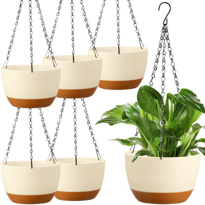 Mumufy 6 Pcs 8 Inch Hanging Planters for Indoor and Outdoor Plants, Beige