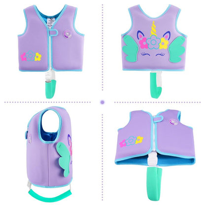 Pottwal Swim Vest for Kids - Swim Jacket for 1-2 Years (24-33LBS) - Puddle Jumper with Adjustable Crotch Strap - Made of Neoprene & EPE - Purple