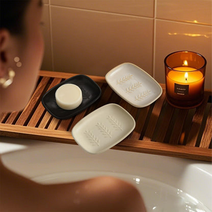 ZIVONA Ceramic Soap Dish for Bathroom, Bar Soap Holder with Elevated Ridges - Keeps Soap Dry, Premium Porcelain Dish, Elegant Modern Decor for Vanity Sink, Shower (Beige)