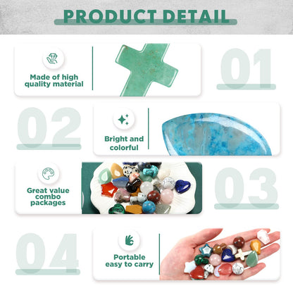 Nuenen 64 Pcs 0.8 Inch Mixed Hearted Crystal Worry Stone Gift Heart Shaped Healing Star Shape Moon Cross Coffin Gemstone Teardrop Palm Pocket Ball for Anxiety Stress Relief Gift Office Witchcraft