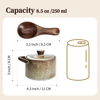 seicasaya Handcrafted Speckled Ceramic Salt Cellar with Wooden Spoon, Rustic Vintage Spice Jar, Dishwasher Safe, 8.45 fl oz (Peckled Ceramic)