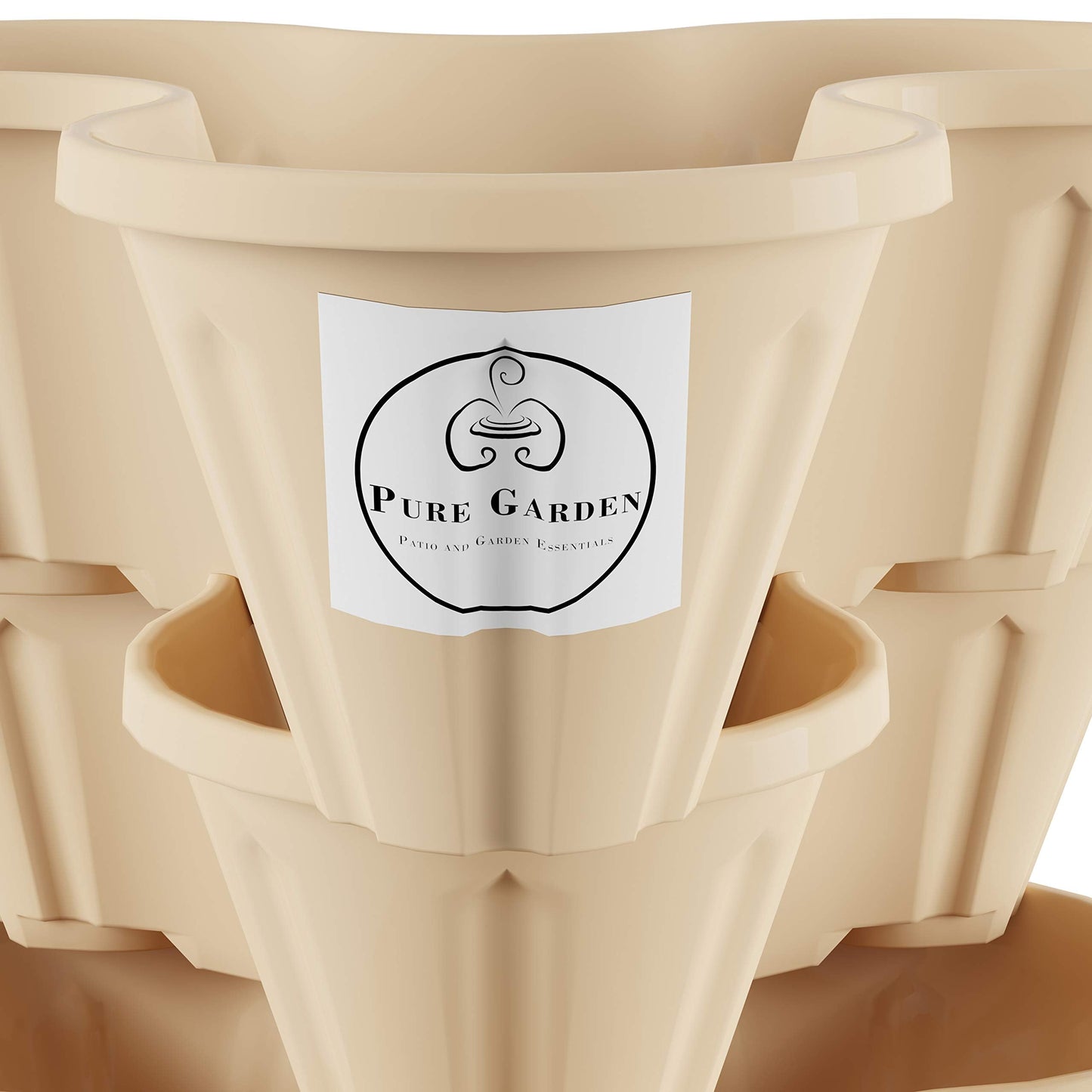 Set of 3 Stacking Planter Tower - 3-Tier Space Saving Flower Pots - Indoor/Outdoor Vertical Herb and Vegetable Planter by Pure Garden (Sand Stone)