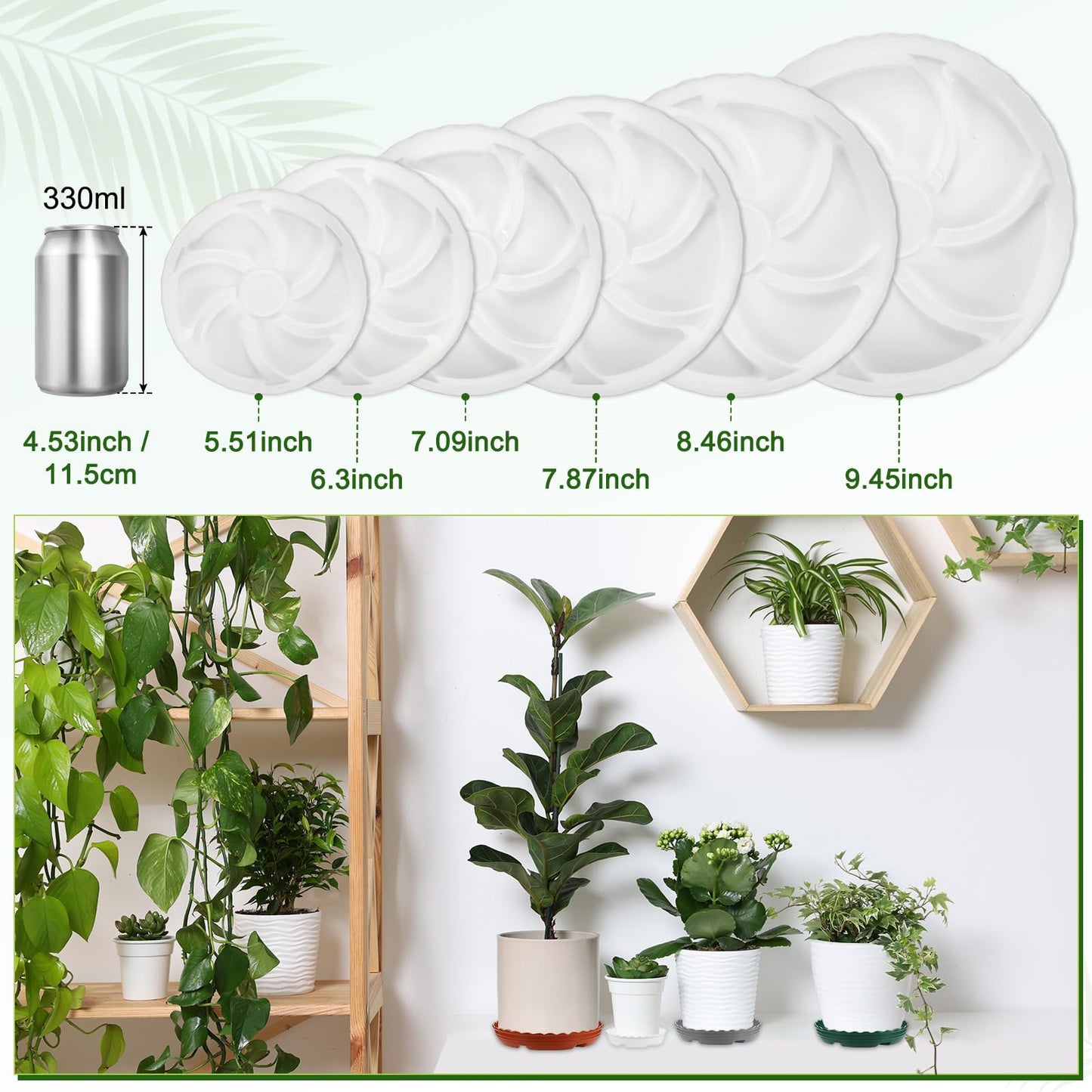 M METERXITY 4-Pack Plant Saucer, 6.9 Inch/17.5 cm Plastic Plant Trays Thicker for Pots/Indoor/Outdoor/Water Drainage and Protection, Flowerpot Drip Tray [White]