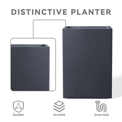 Kante 18.5" H Tall Rectangular Concrete Planters, Outdoor Indoor Lightweight Plant Pots with Drainage Hole and Rubber Plug, Modern Style for Home Garden Patio, Charcoal