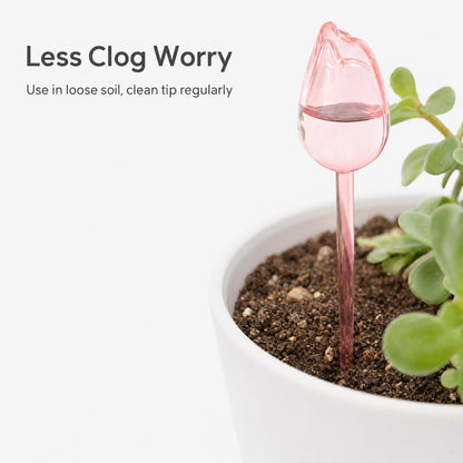 Kysren 3 Pcs Self Watering Globes for Indoor Plants - 9.6" Pink Tulip Plant Watering Devices for Vacation, Shatterproof Clear Plastic Watering Bulbs