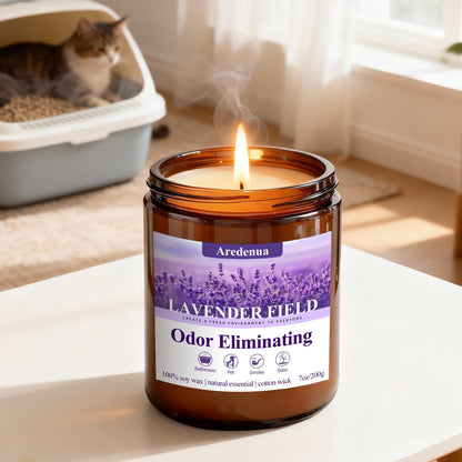 Lavender Odor Eliminating Candles | Eliminates 95% of Pet, Smoke & Bathroom Odors – 7oz Hand Poured Soy Candle - Aromatherapy Stress Relief Scented Candles - Relaxing Gifts for Calm & Fresh Homes