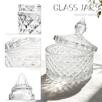 Glass Jewelry Box, Crystal Candy Dish with Lid, Ring Box, Small Trinket Dish, Jewelry Organizer Dish with Lid, Decorative Jewelry Bowls for Home Decor, Christmas Birthday Gifts for Women (Diamond)