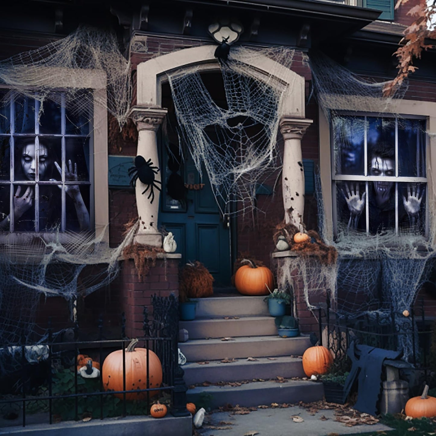 Newwiee 2 Pcs Scary Halloween Curtain Window Silhouette Cover Decoration Theme Poster for Indoor Outdoor Party Wall Door(Spooky Ghost)