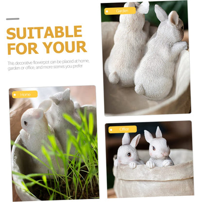 FUNOMOCYA Bunny Succulent Planter Cute Resin Pot with Simulated Rabbit Design for Home Decor Indoor Plants and Garden Adorable Animal Flowerpot for Cactus and Succulents