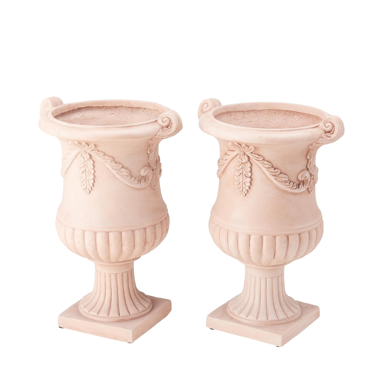Christopher Knight Home Gary MGO Round Planters Set of 2, Outdoor Flower Pots with Floral Relief Carvings, Classical Garden Urn with Drainage Hole, Patio Urn Planters for Garden, Terracotta