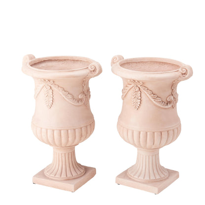 Christopher Knight Home Gary MGO Round Planters Set of 2, Outdoor Flower Pots with Floral Relief Carvings, Classical Garden Urn with Drainage Hole, Patio Urn Planters for Garden, Terracotta