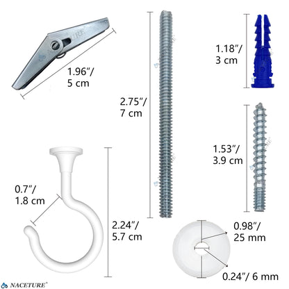 NACETURE 4 Pack Large Swag Ceiling Hooks for Hanging Plants - Heavy Duty Ceiling Hangers, Chandelier Hook Ceiling Installation for Cavity Wall Fixing (White 4 Pack)