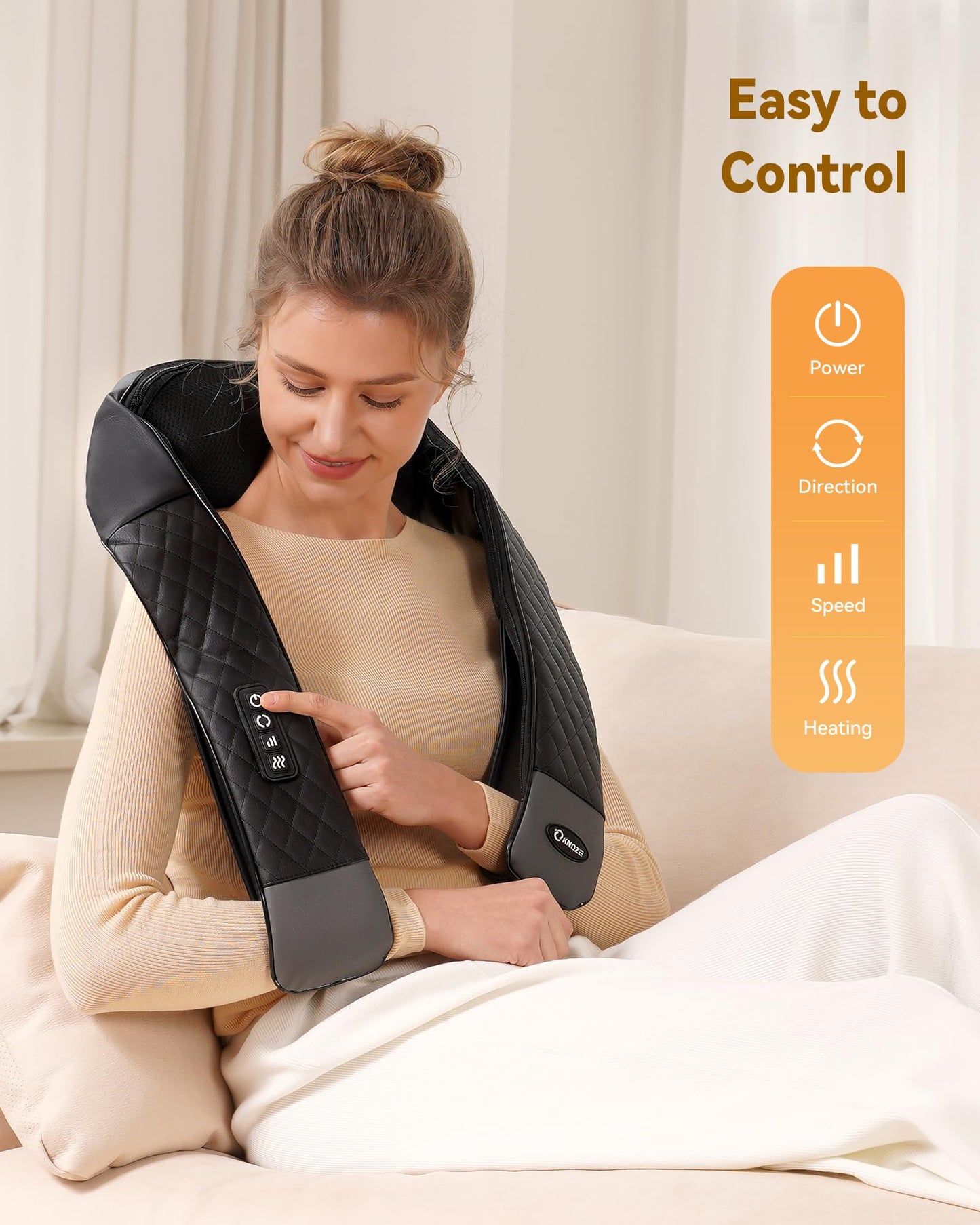 KNQZE Shiatsu Neck and Back Massager with Heat, Neck and Shoulder Massager, 4D Deep Tissue Kneading Massage Pillow for Shoulder, Back, Leg Muscle Pain Relief, Gifts for Mom Woman, Not Cordless