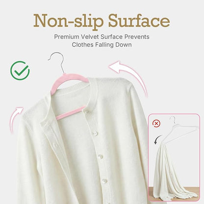 HOUSE DAY Lt Pink Velvet Hangers 60 Pack, Non Slip Clothes Felt Hanger Heavy Duty for Coat, Premium Slim Space Saving Suit Hangers for Closet Organizer, 360° Rotating Silver Hook