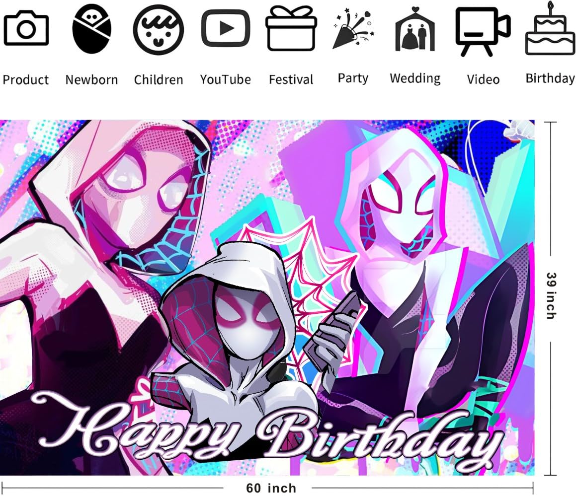 Wall Decor Backdrop for Ghost Spider Themed Birthday Decorations, Ghost Spider Themed Banner for Kids Birthday Party Supplies (5x3ft)