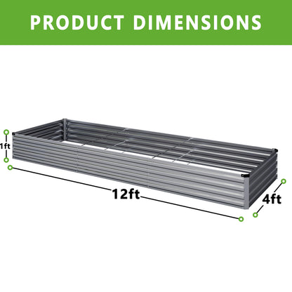DIIYIV 2PCS 12x4x1FT Galvanized Raised Garden Bed Kit,Vegetable Boxes-Rectangle Metal Flower Box,Large Planter Raised Beds Outdoor Garden for Planting,Fruit,Herb-Silver
