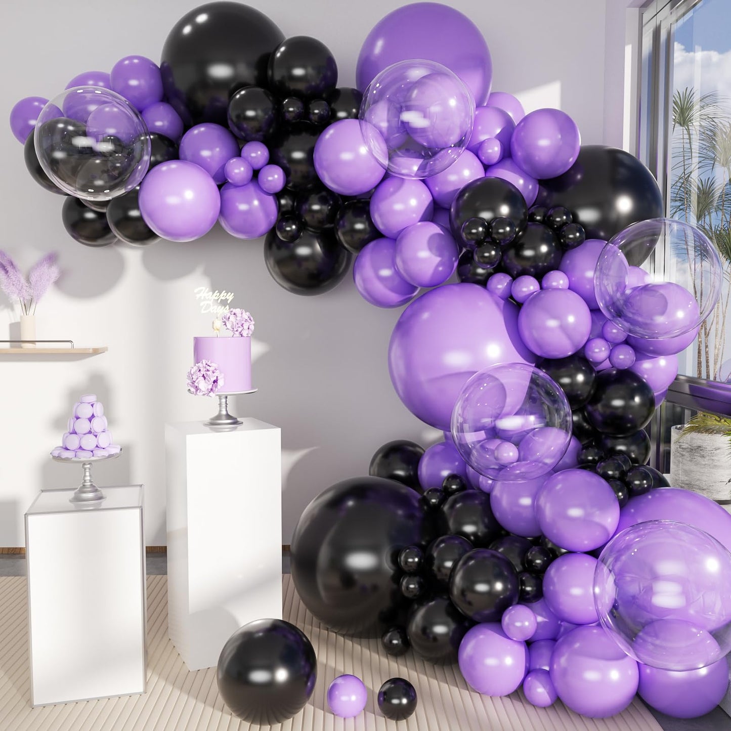 MOXMAY Purple and Black Balloons Garland Arch Kit, 151Pcs Latex Balloons Different Sizes 18 12 10 5 inch for Birthday, Graduation, Baby Shower, Wedding, Retirement, Halloween Party Decoration