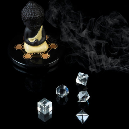 Crocon Clear Quartz 5 Pcs Platonic Sacred Stones Geometry Set for Chakra Stone Balancing Reiki Healing Spiritual Good Luck Home Office Decor Size: 15-20 mm