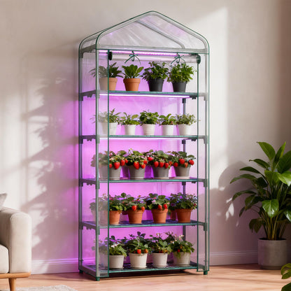 SUNYRISY Indoor Greenhouse with Grow Lights, 5 Tier Mini Small Greenhouse Kit with Zippered PVC Tent Cover for Indoor Garden Seed Starting Tray, 36W Full Spectrum with Timer