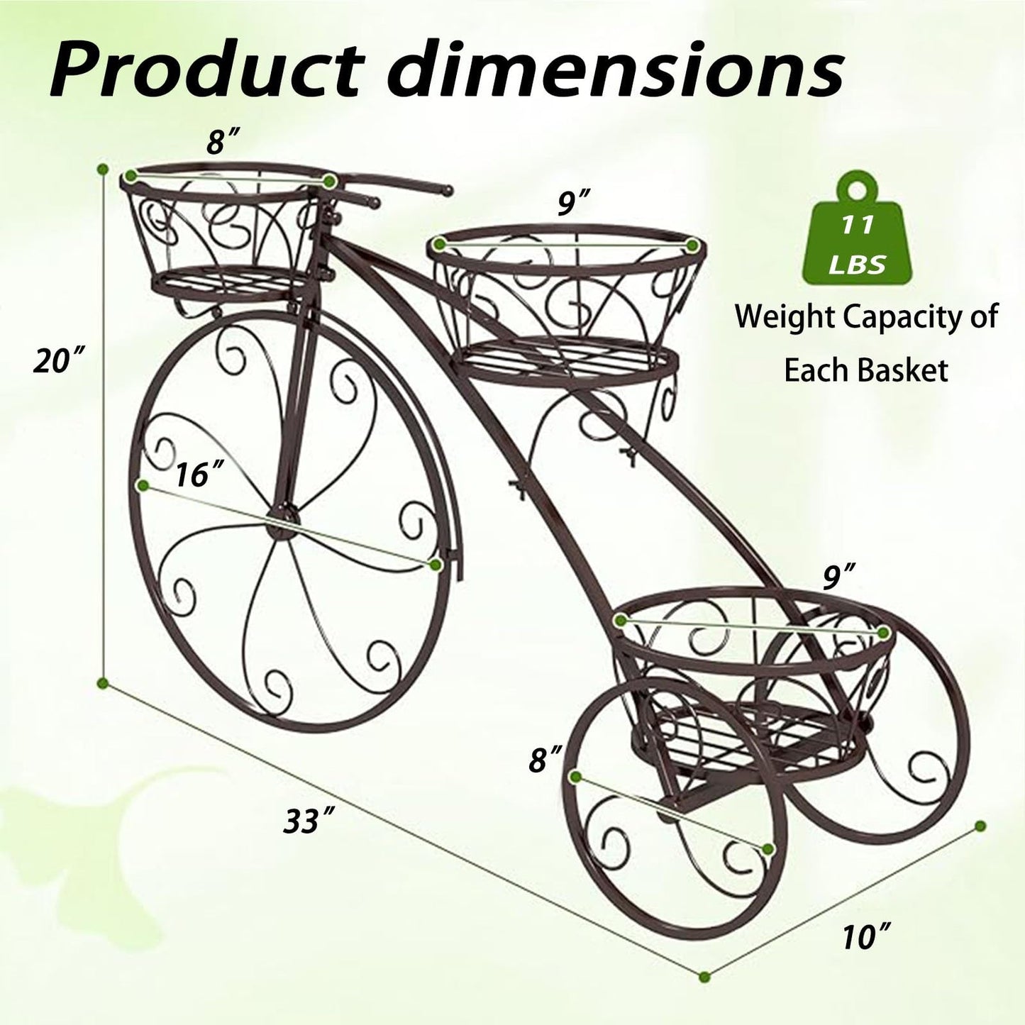 Planter Potted Holder Tricycle Plant Stand, Parisian Style Flower Display Stand Cart,3-Tier Metal Plant Stand Bicycle Flower Pot Cart with Hollowed Baskets for Patio,Garden,Deck,Lawn(Black)