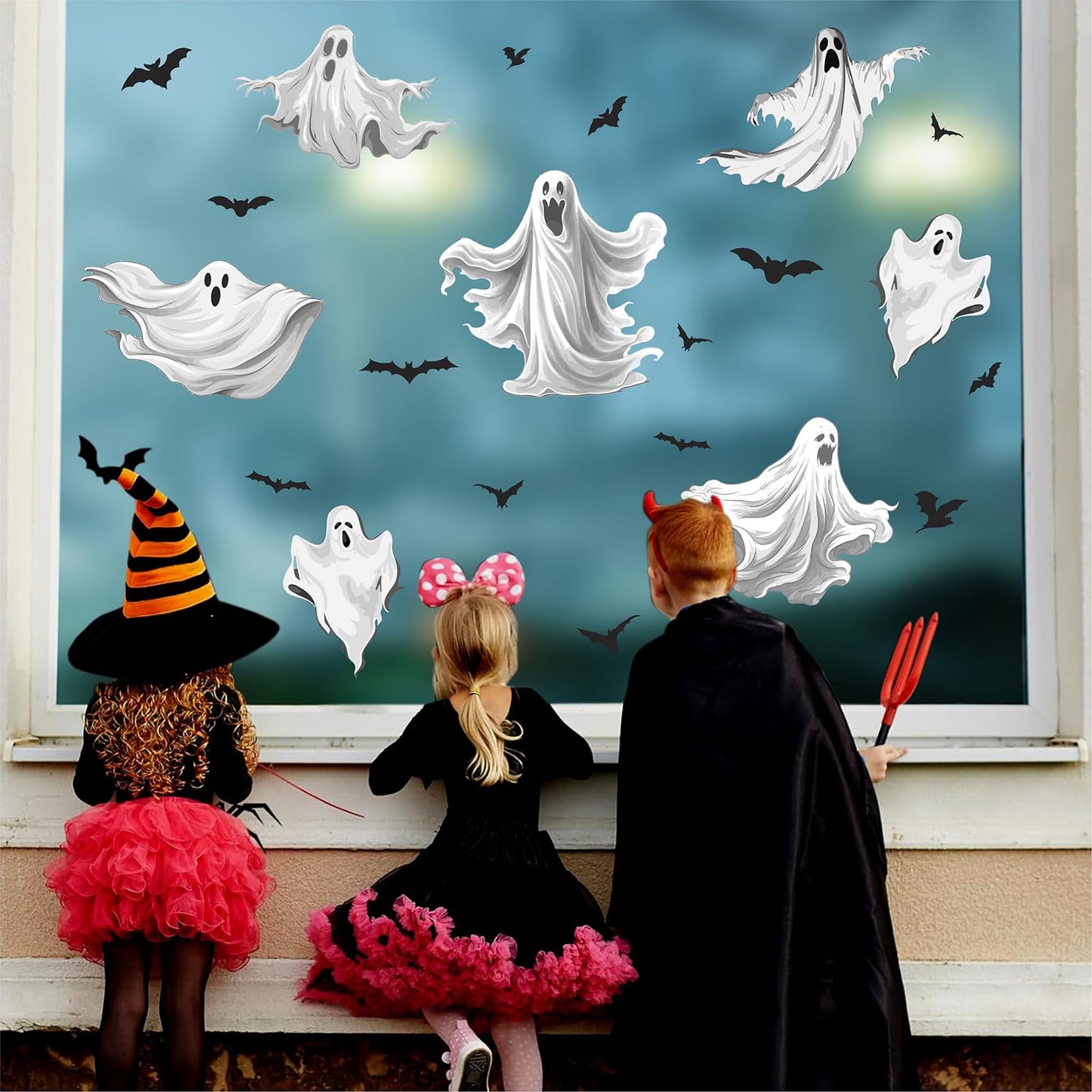 Halloween Large Ghosts Window Clings Halloween Window Stickers Black Bats Window Decals Home Classroom Office Party Decoration
