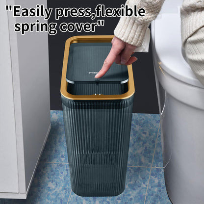 Transparent Trash Can, Bathroom Trash Cans with Lids, 2.6 Gallon Garbage Can for Bedroom, Office, Plastic Slim Waste Basket with Press Top Lid, 10L Clear Trash Bin for Home, Kitchen (Blue)
