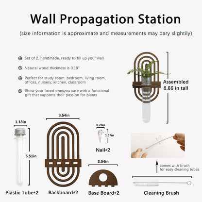 2 Pack Plant Propagation Station Wall Hanging Wooden Shelf Plant Terrarium Rainbow Design for Hydroponics Home Office Decor Test Tube Propagate Air Plant Cutting Holder