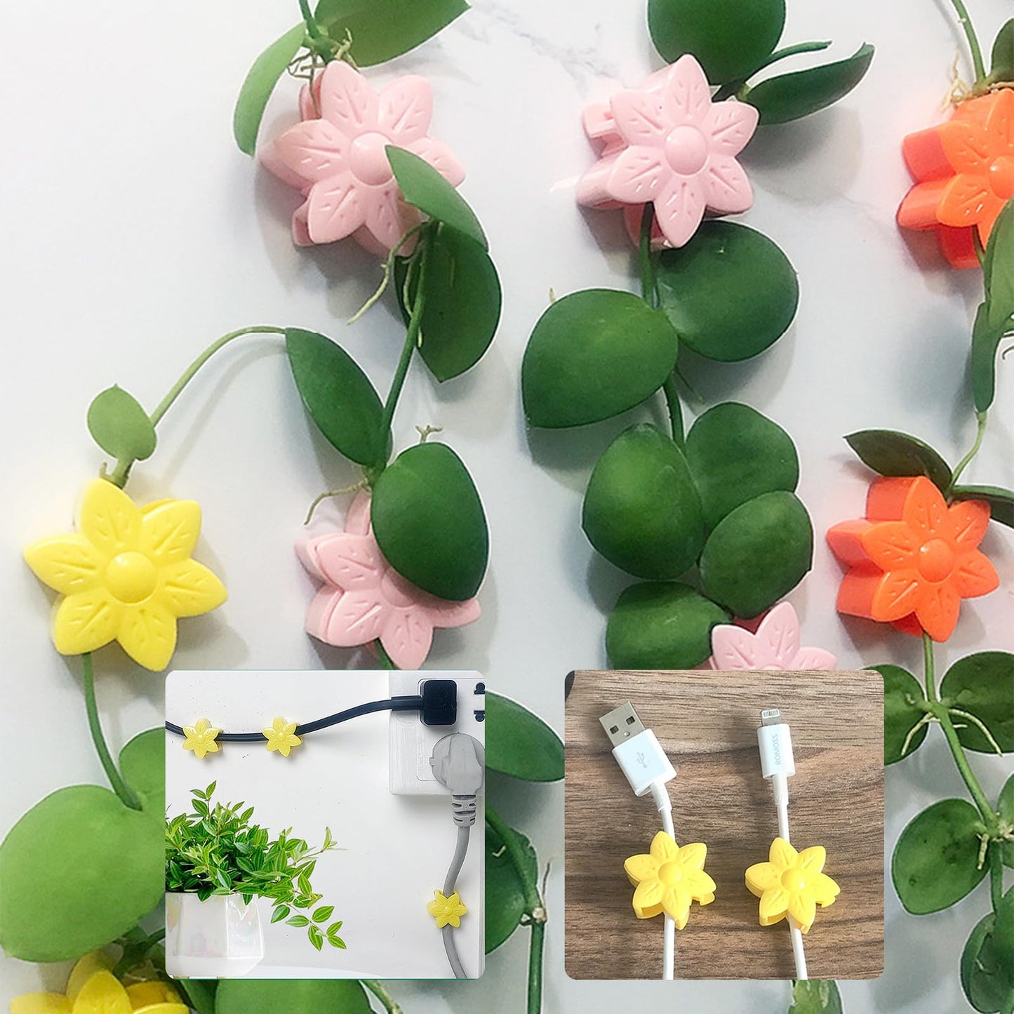 RENUIS 100 Pcs Plant Wall Clips with Acrylic Adhesive Sticker, Plant Climbing Wall Fixture Clips, Plant Support Clips, Self-Adhesive Hook Vine Plant Clips for Indoor Outdoor Decorations (Rose-Yellow)