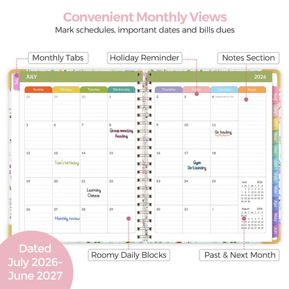 SKYDUE Teacher Planner 2026-2027 Academic Year, 8.5" x 11" Deluxe Teacher Lesson Planner with Monthly Tabs & Stickers, Lesson Plan Book 26-27, FloralA