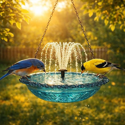 Solar Cascade Hanging Bird Bath Fountain, 2026 New Outdoor Hanging Bird Bath with Solar Fountain, Large Humming Birds Baths Fountains, with Solars Pump & Glass Bowl, for Outdoor, Gardens (#9)