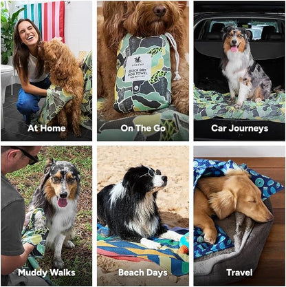 Dock & Bay Pet Towel - Super Absorbent & Quick Drying Dog Towels with Bag - 100% Recycled - Undercover Walkies, Medium (90x50cm, 35x19)