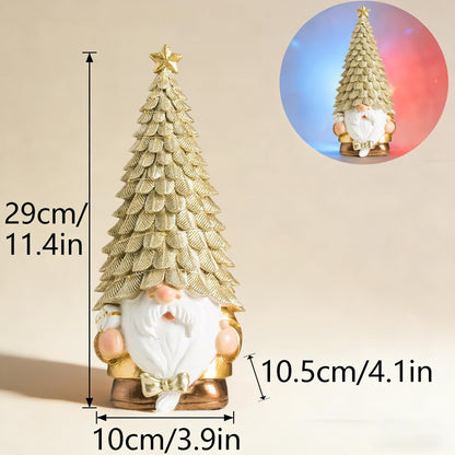 BGBWBFBR 11.4 Inch Whimsical Gnome Figurine - Glowing Tree Hat Decor, Cozy Home/Yard Accent for Everyday & Gatherings (Gold Accents)
