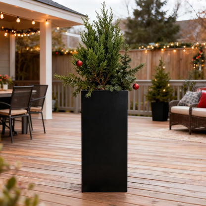 GZLVSOW Metal Planter Box for Outdoor Planter Tall Metal Outdoor Planters Box 14"x14"x30" Steel Spliced Planter with Removable Insert Sherf for Outside,Indoor,Garden (Black, 14 * 14 * 30)
