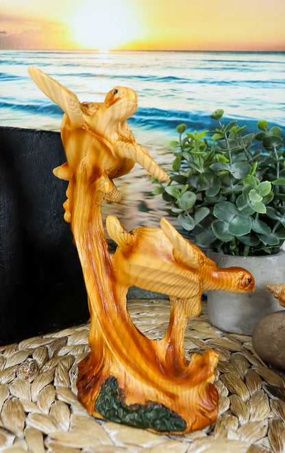 Ebros Exploring Sea Turtles Decor Statue 7.5" Tall in Faux Wood Resin Finish Marine Life Turtle Family Scene Figurine As Coastal Nautical Under The Sea Decor for Reptiles Aquatic Sculpture