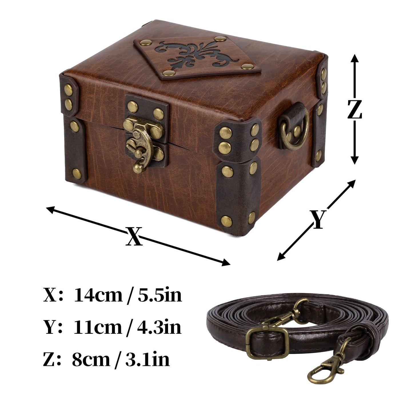 HiiFeuer Medieval Faux Leather Alchemy Box with 12 Cork Potion Vials, Fantasy Portable Crossbody Bag Jewelry Dnd Dice Holder (Brown A)