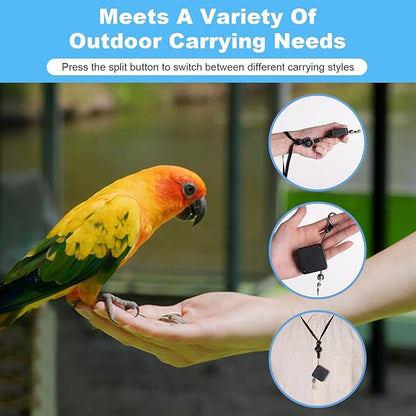 Retractable Bird Leash, with 5 Different Size Foot Ring and Feeder Box, Anti-Bite Parrot Harness Bird Flight Training Rope for Budgies, Cockatiels, Psittacula Longicauda, Mini Macaws (19.69Ft)