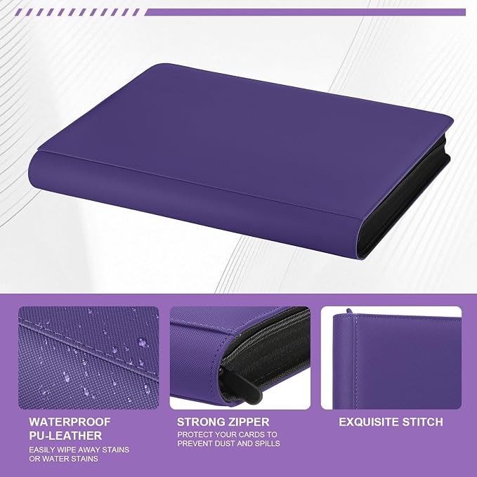 16 Pocket Toploader Binder,Holds 640 Top Loaders,Top Loader Binder for 3" x 4"Rigid Cards,Sleeves Card Collection Binder,20 Double Sided Pages,Compatible with Trading & Sports Holder (16Purple)
