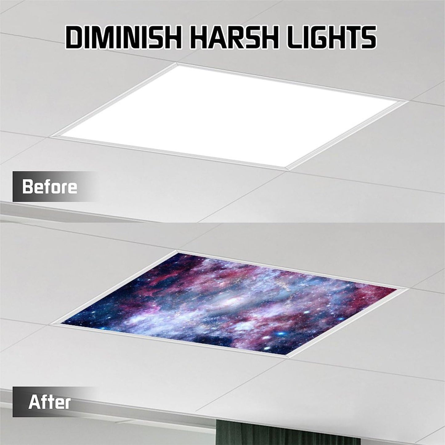 2PCS Magnetic Fluorescent Light Covers - Starry Universe Filters for Classroom & Home Office Drop Ceiling Lamps, 4x2Feet