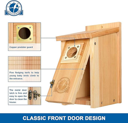 SISTERBIRD 2 Pack Bird Houses for Outside Clearance with Copper Guard, Cedar Bird House Outdoor, Bluebird Finch Swallow Wren Chickadee Assembly Required