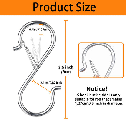 iCafePub 12 PCS S Hooks for Hanging with Safety Buckle, Metal S Shaped Hooks Fit for 0.5 Inch Rod Diamater, for Kitchen Utensil, Cups, Pots, Plants, Bags, Hats (Silver)